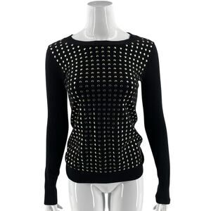 Express Womens Sweater Size Small Black Gold Studded Pullover Long Sleeve